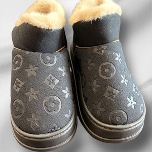 Black Monogrammed Fur-Lined Boots